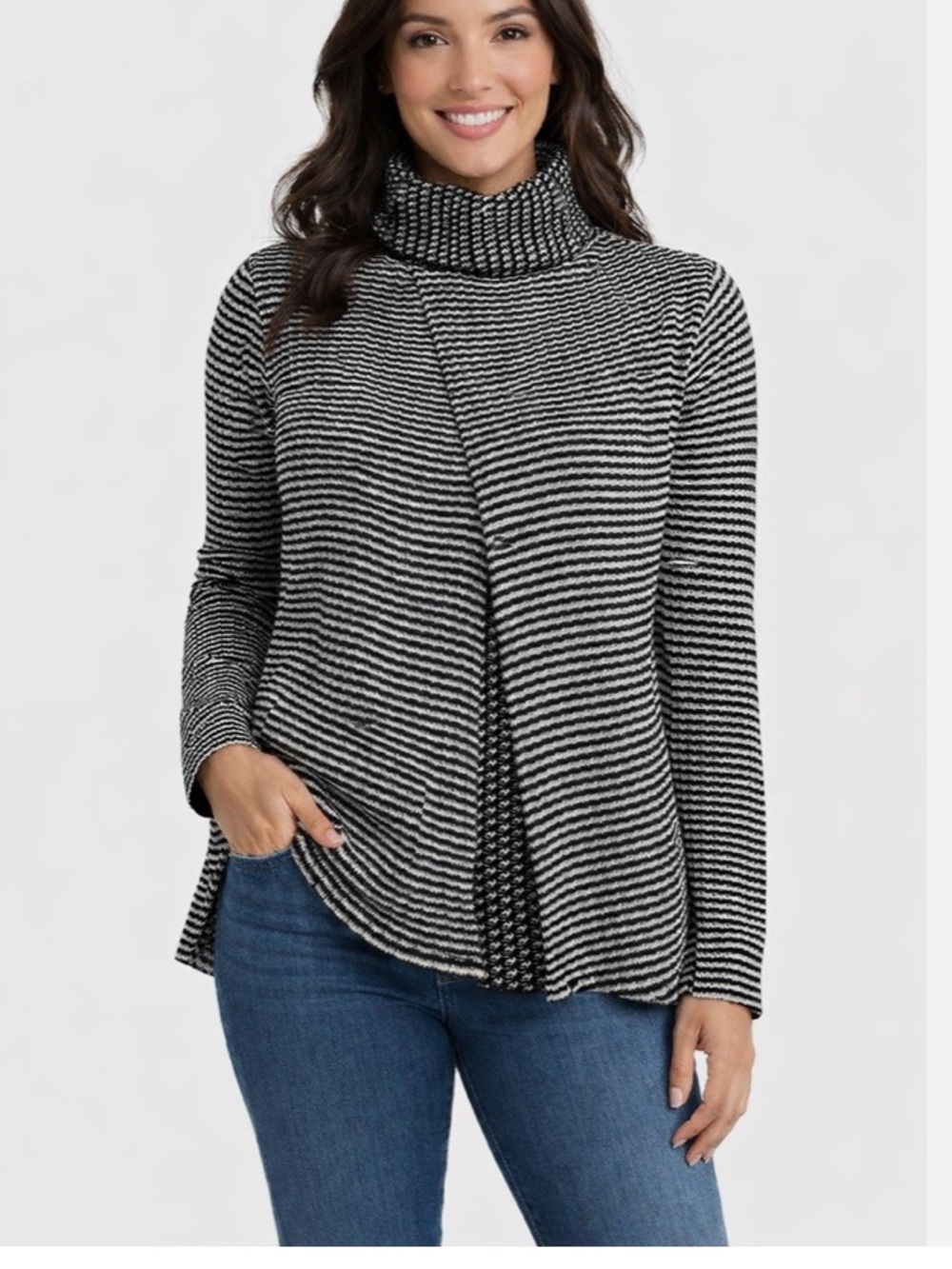 Cabi black and white layered style turtleneck sweater